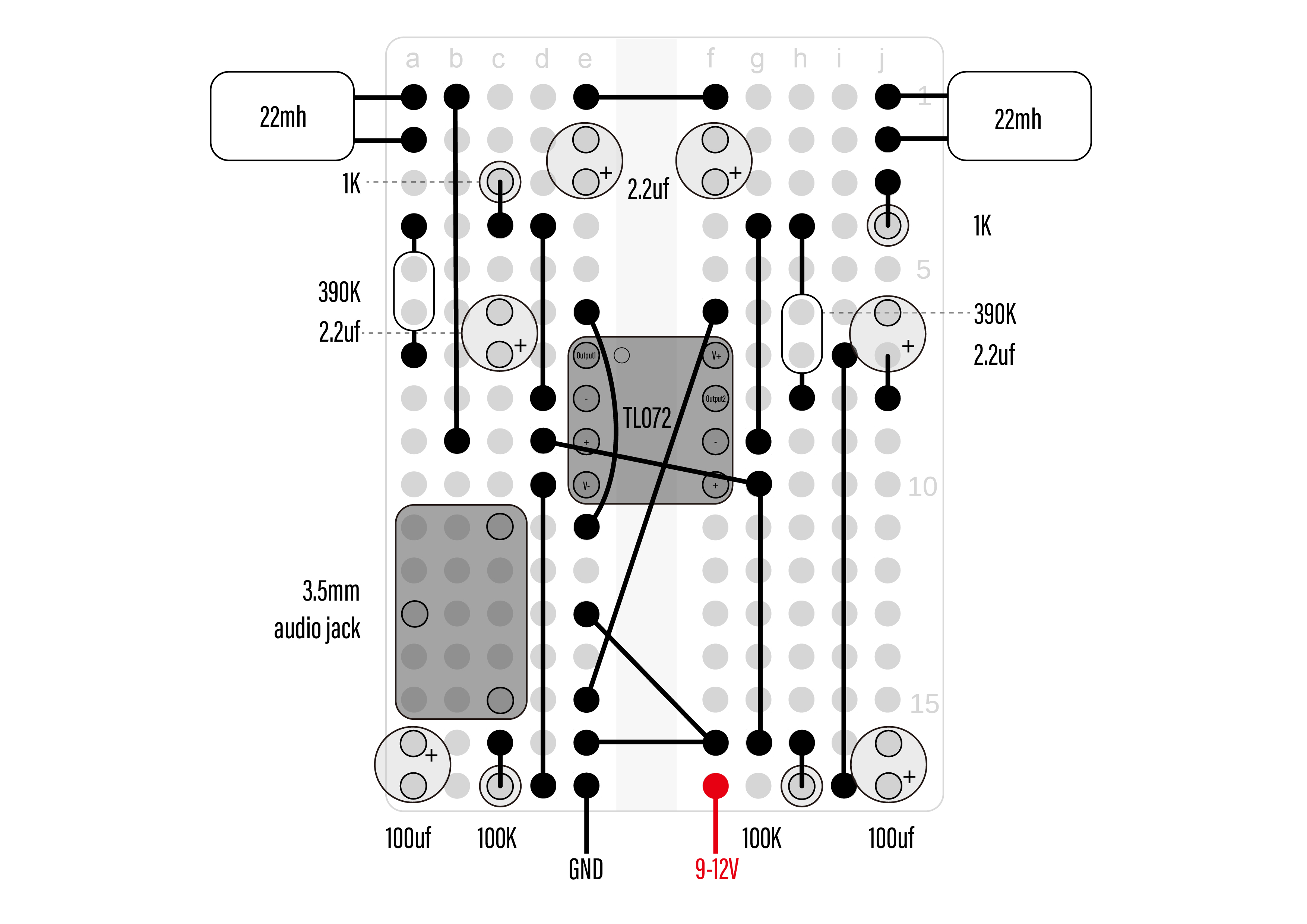 Elektrosluch breadboard schematic