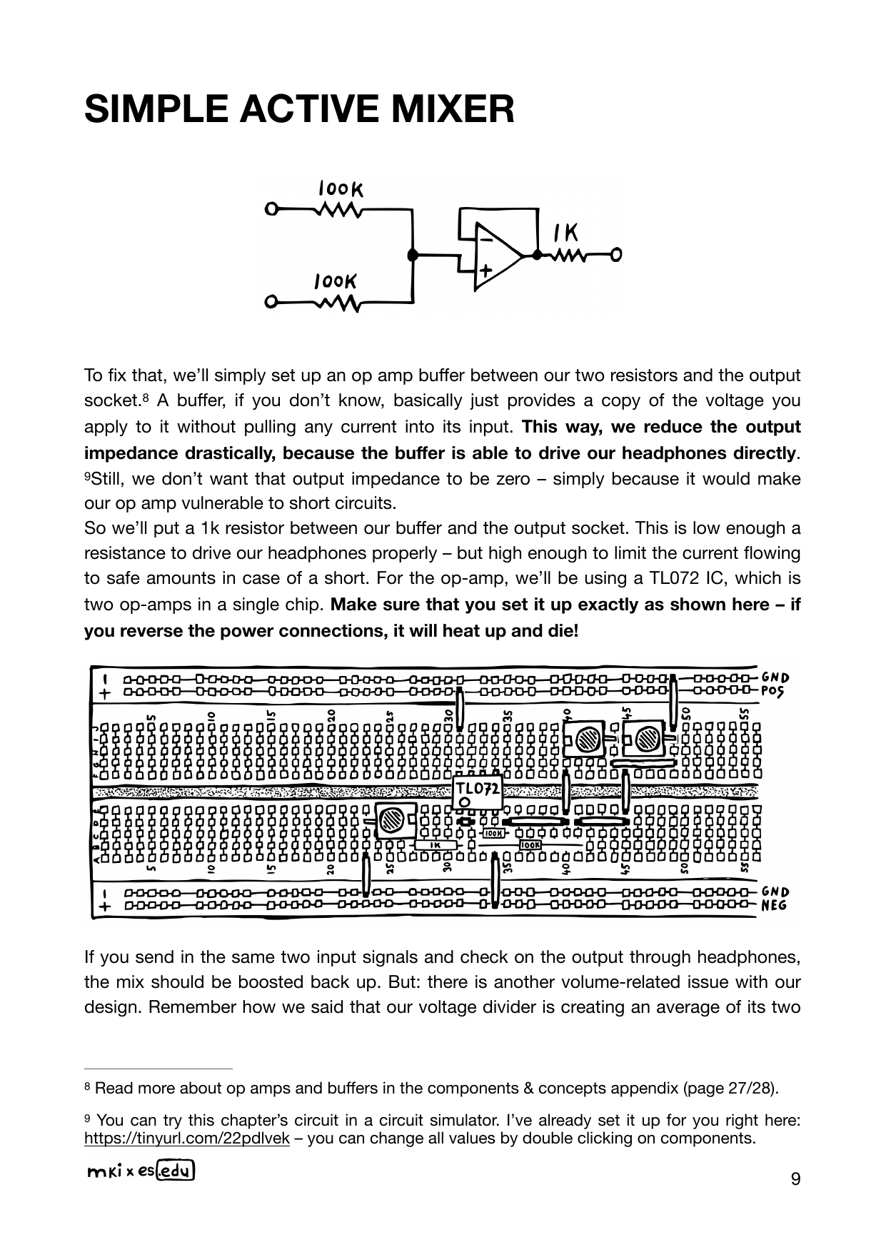 Active mixer with TL072 op-amp buffer