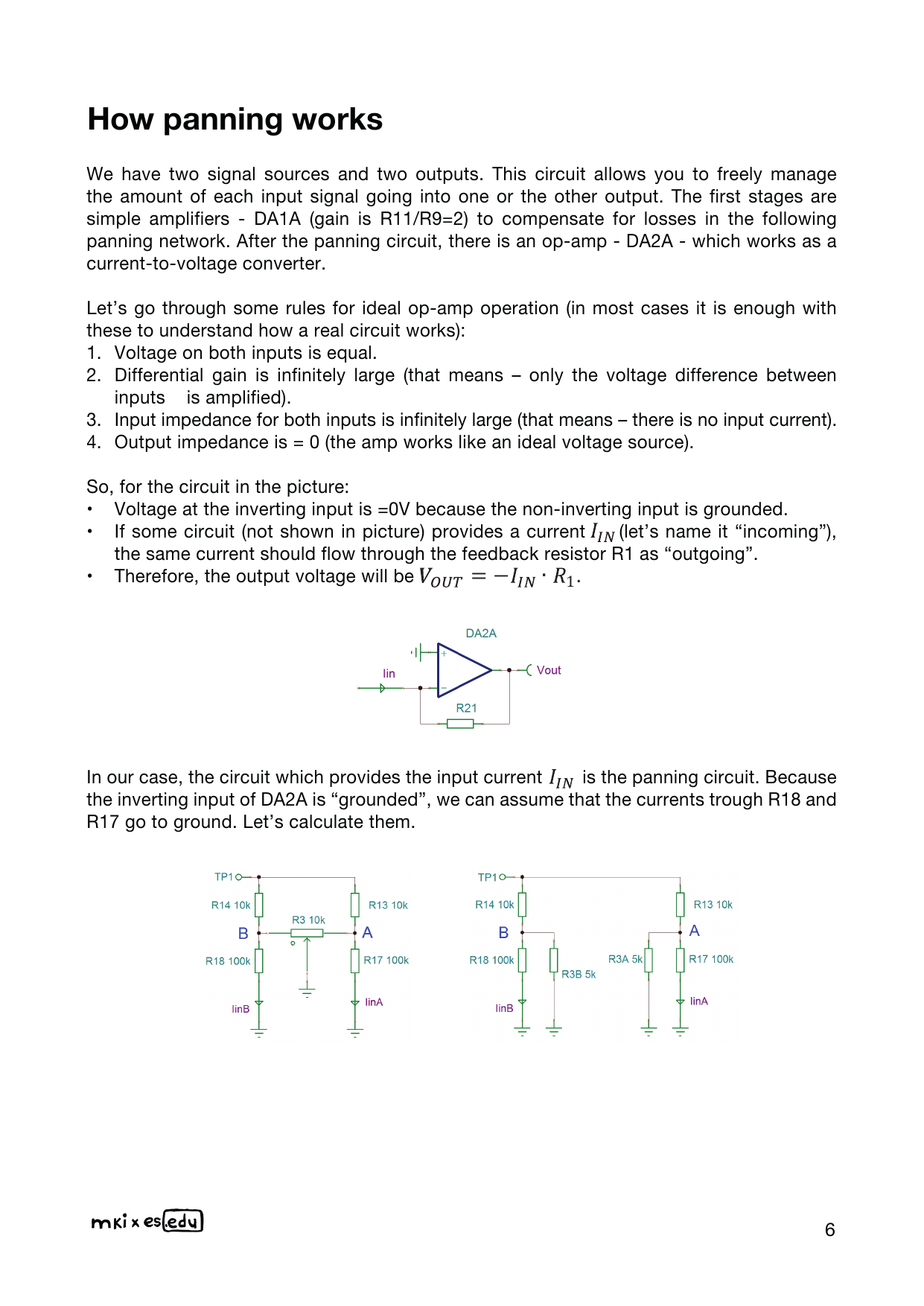 Op-amp 4 ideal rules + DA2A schematic